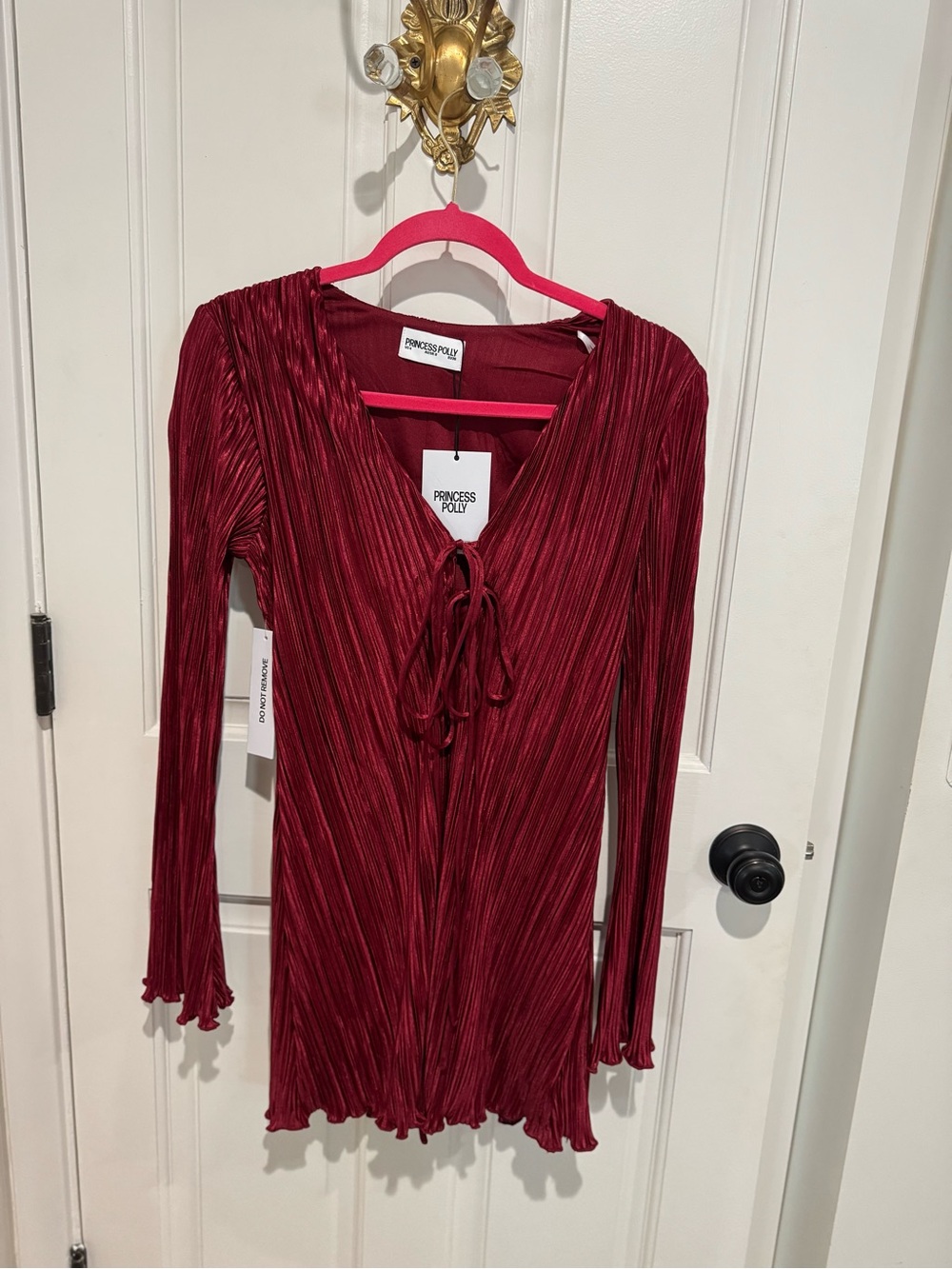 Princess Polly Burgundy Pleated Tie-Front
Mini Dress - Size US 4 - NWT